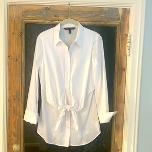 White House Black Market White Small cotton/spandex button up with front tie.
